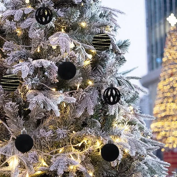 SLYNSHome 12Pcs Christmas Tree Balls Velvet Ornaments 1.57  inch,Shatterproof Glitter Flocked Christmas Ball Ornaments Holiday  Decorations Party Supplies - Black - Walmart.ca