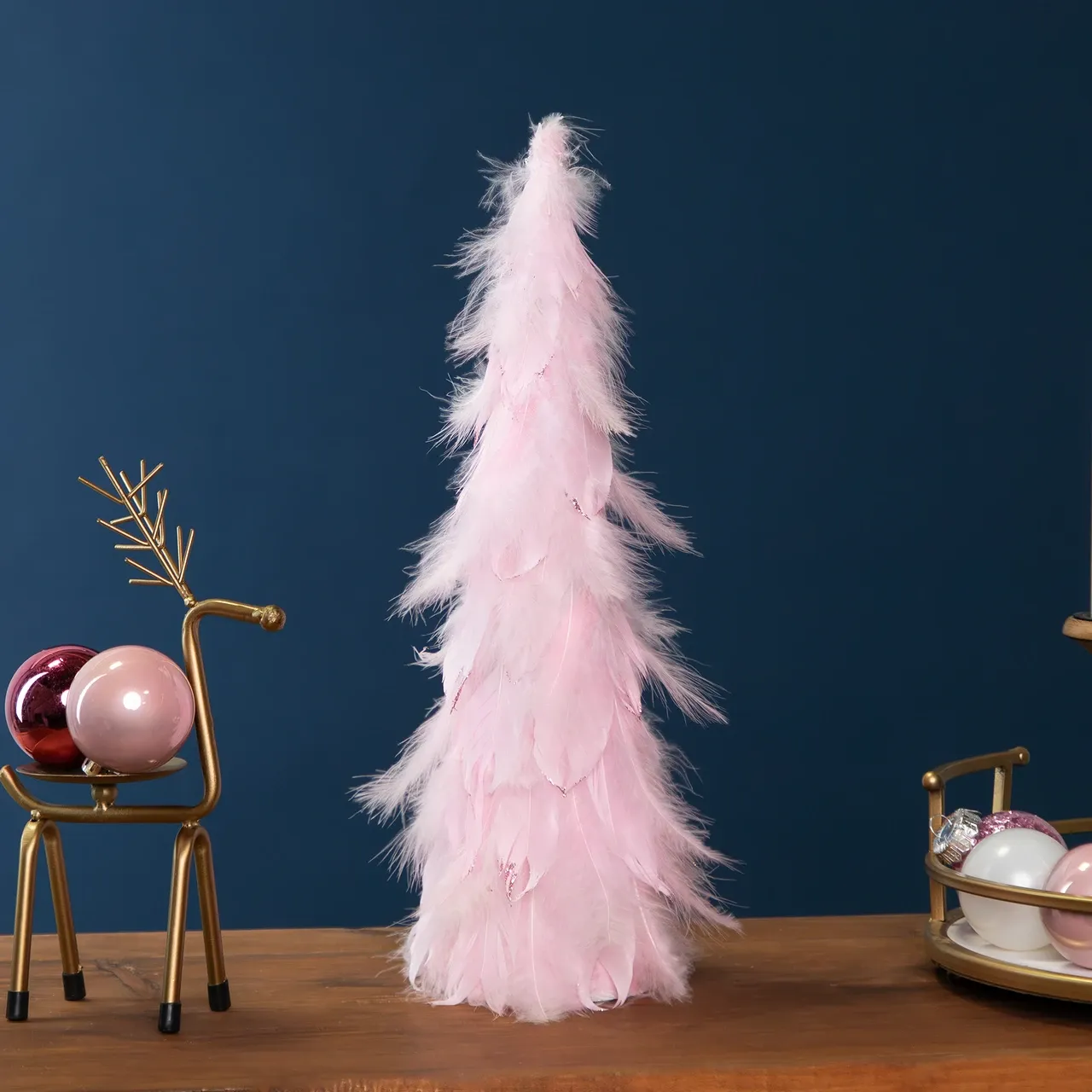 Small Layered Feather Cone Tree Glittered Christmas Decoration - 16' - Pink  | Christmas