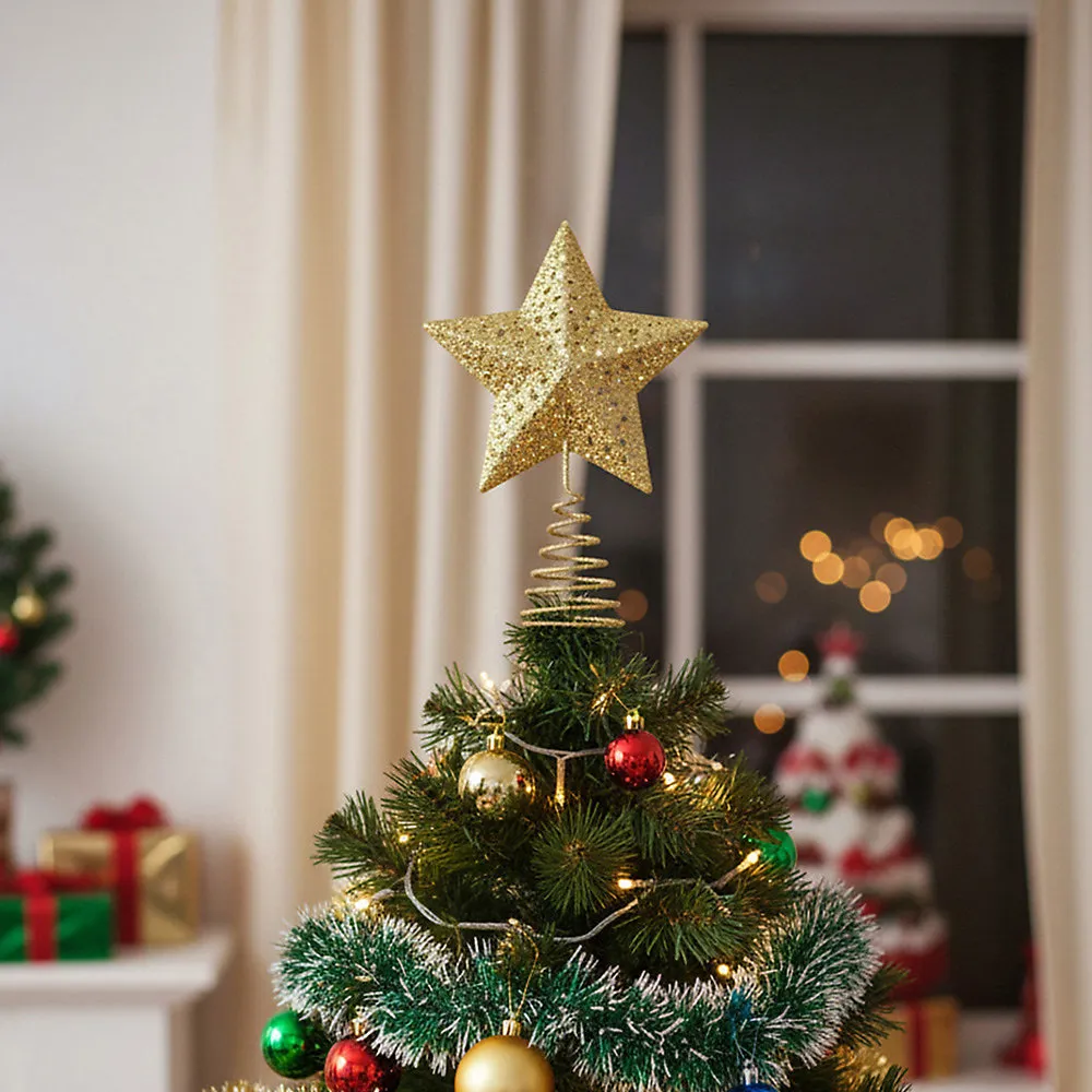Small silver Christmas tree topper star ornament, 20cm W x 30cm H