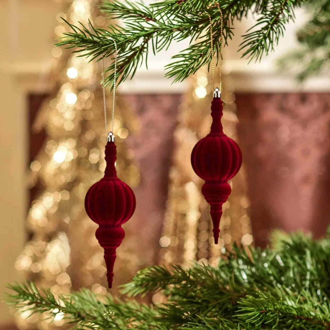 SouMaox Burgundy Velvet Christmas Ornaments, Flocked Conical Decorative Balls, Vintage Style Hanging Decor, Tree Embellishment for Holidays - Walmart.ca