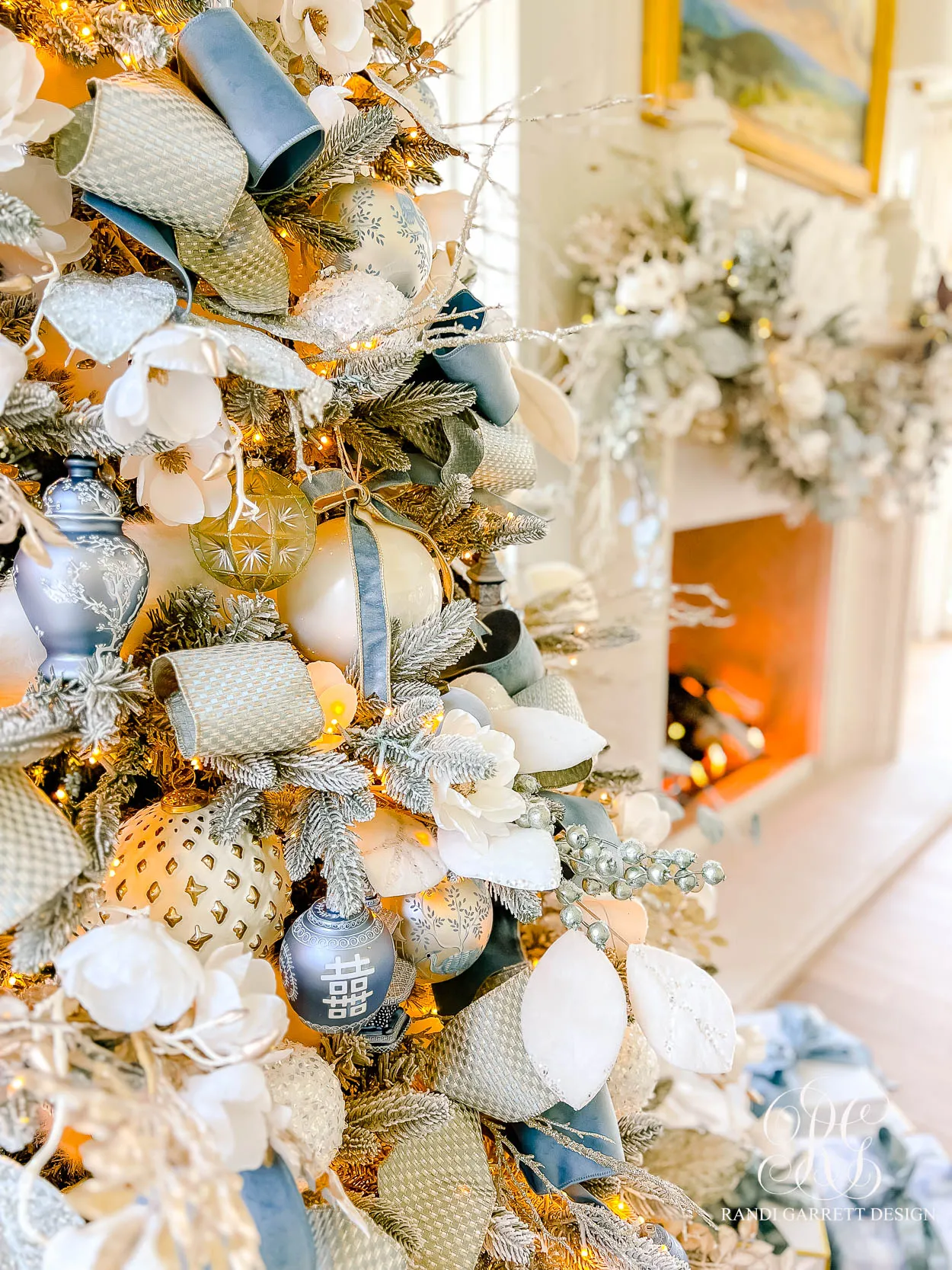 Styling a Dusty Blue Chinoiserie Christmas Tree - Randi Garrett Design