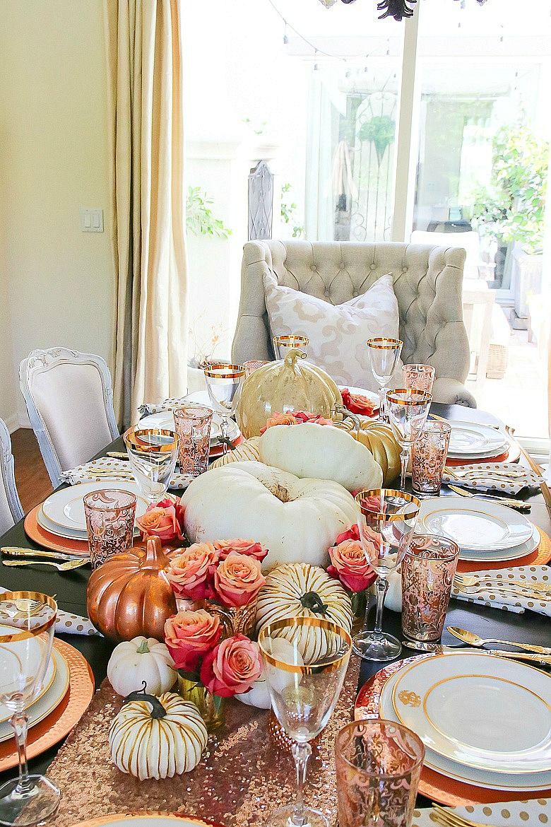 Thanksgiving Dinner Elegant Dinner Table Decorations Thanksgiving Table Rose Gold Dining Table Decor Fall Table