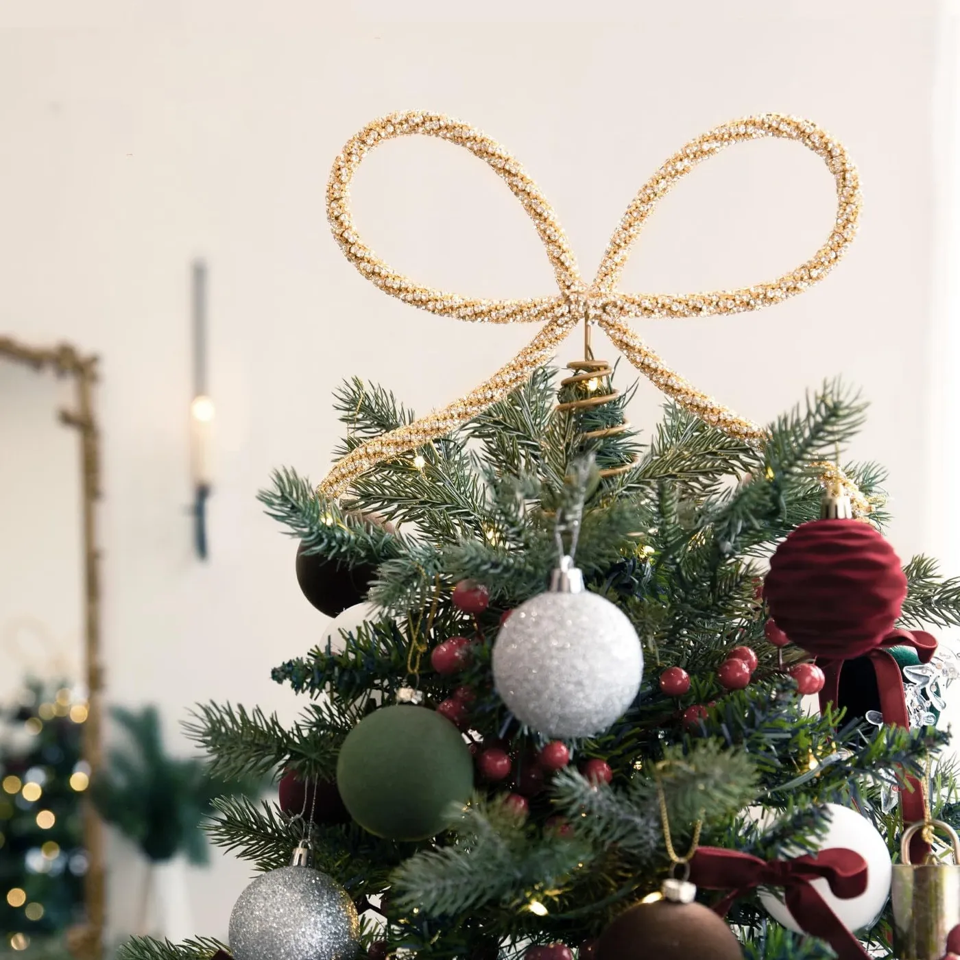 The Balsam Gold Christmas Tree Topper Bow - Crested Perch Elegant Gold  Rhinestone Bow Christmas Tree Topper