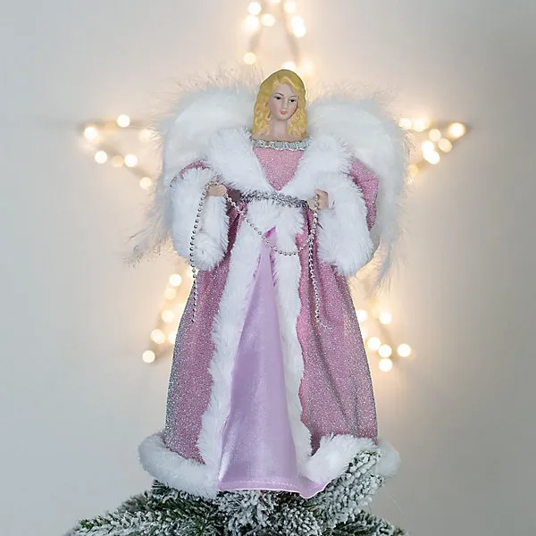 The Christmas Workshop 71109 Angel Tree Topper With Pink and White Dress