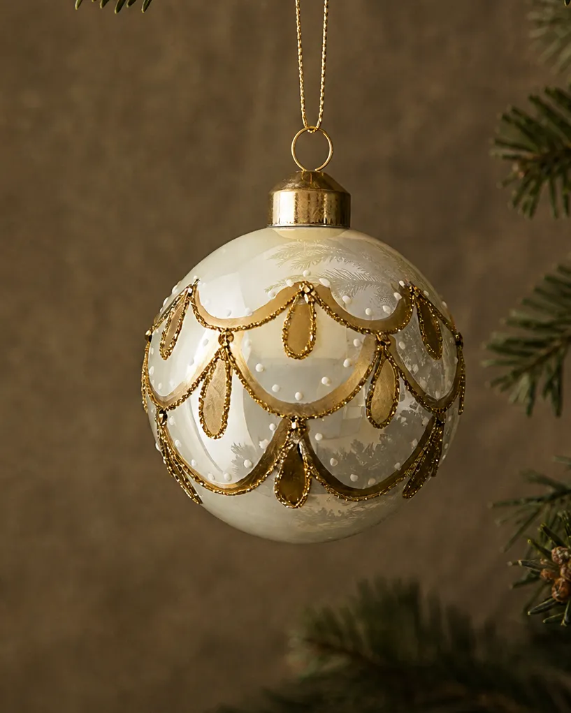 The Ivory and Gold Glass Ornament