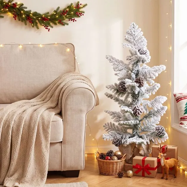 Unlit Holiday Decoration Tree with 25 Cypress Leaves and 7 Natural Pine Cones - Costway