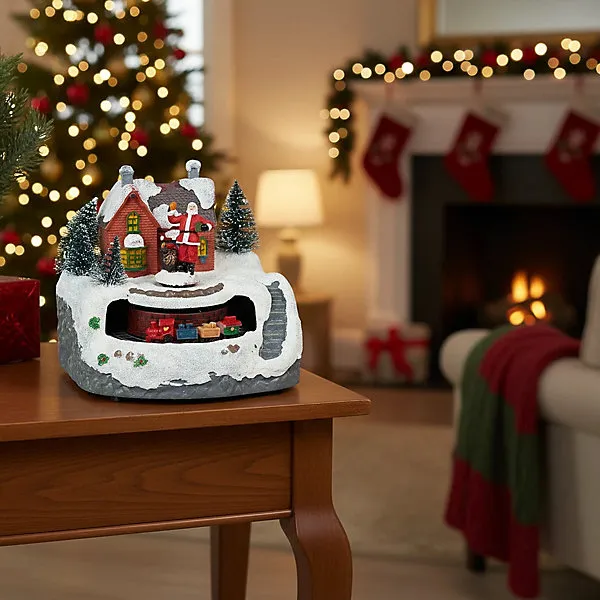URBNLIVING Animated Christmas Village Scene with Moving Train Santa & LED  Lights