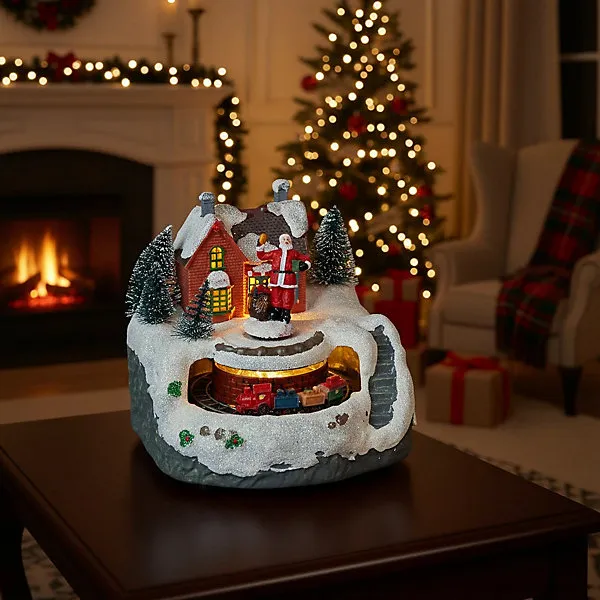 URBNLIVING Animated Christmas Village Scene with Moving Train Santa & LED  Lights