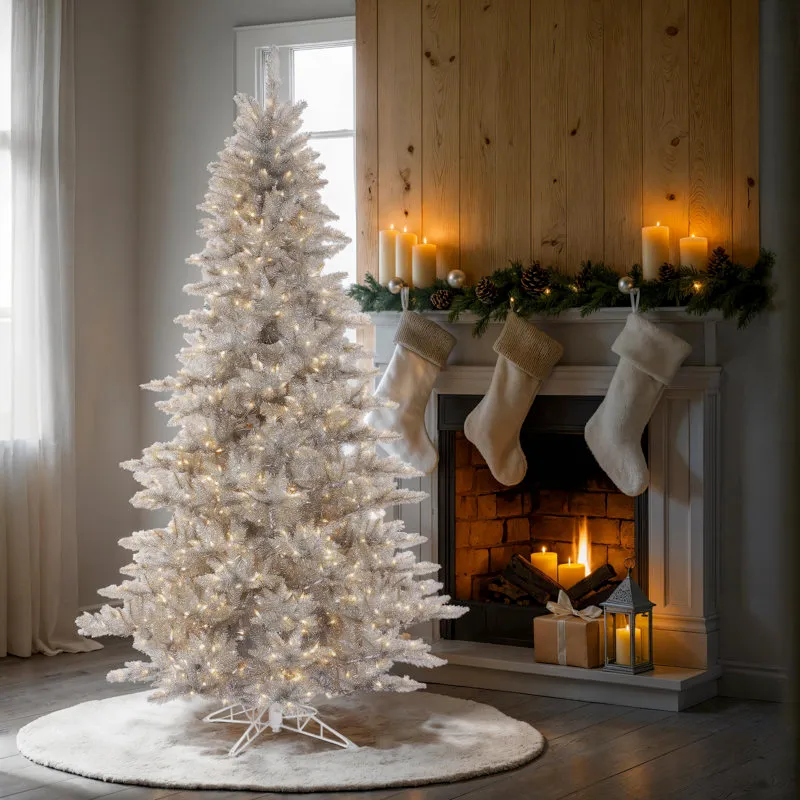 Vickerman 3' Silver Tinsel Fir Artificial Christmas Tree with 100 LED Clear/White Lights with Stand & Reviews | Perigold