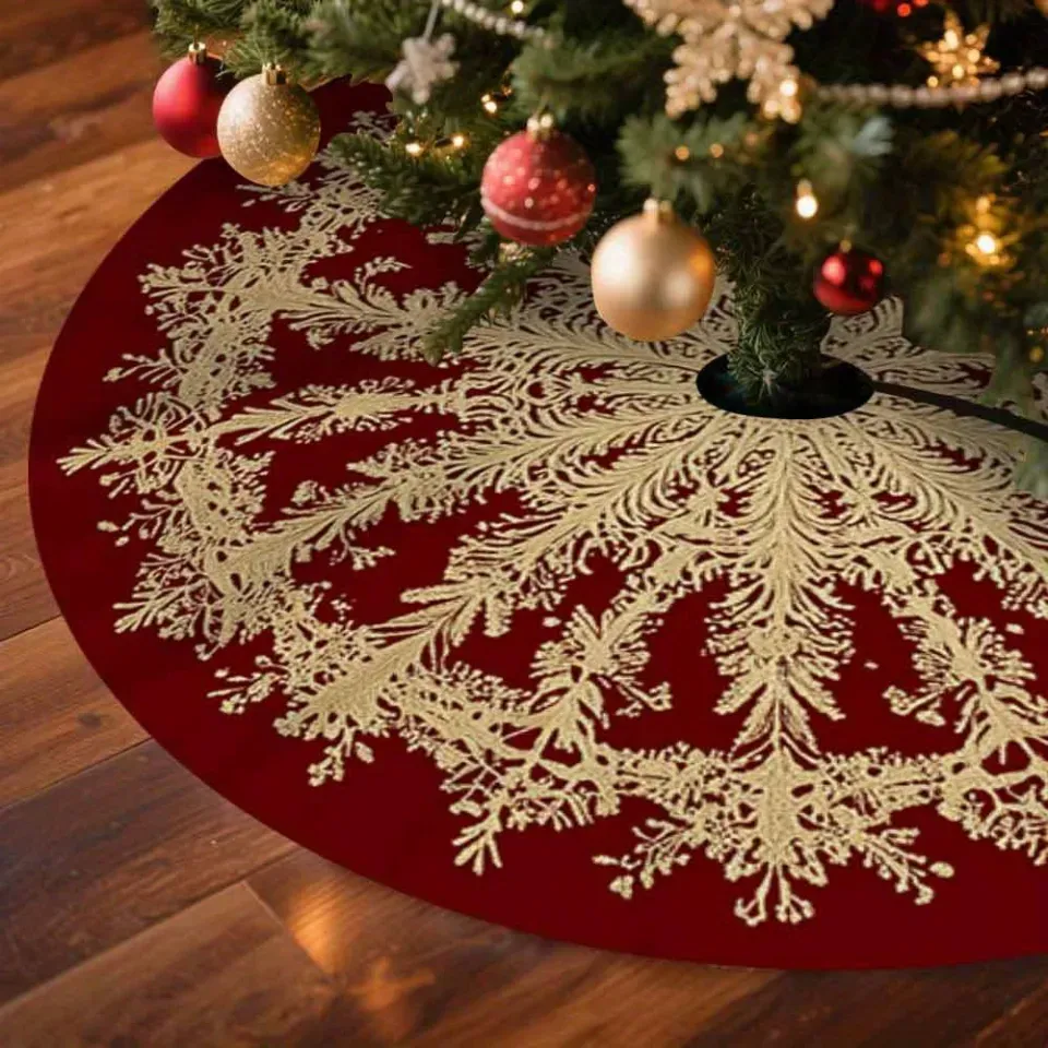 VIKAMA Snowflake Pine Branch Wine Red Christmas Tree Dress Christmas Tree Base Cover Home Christmas Decoration | Daraz.com.bd