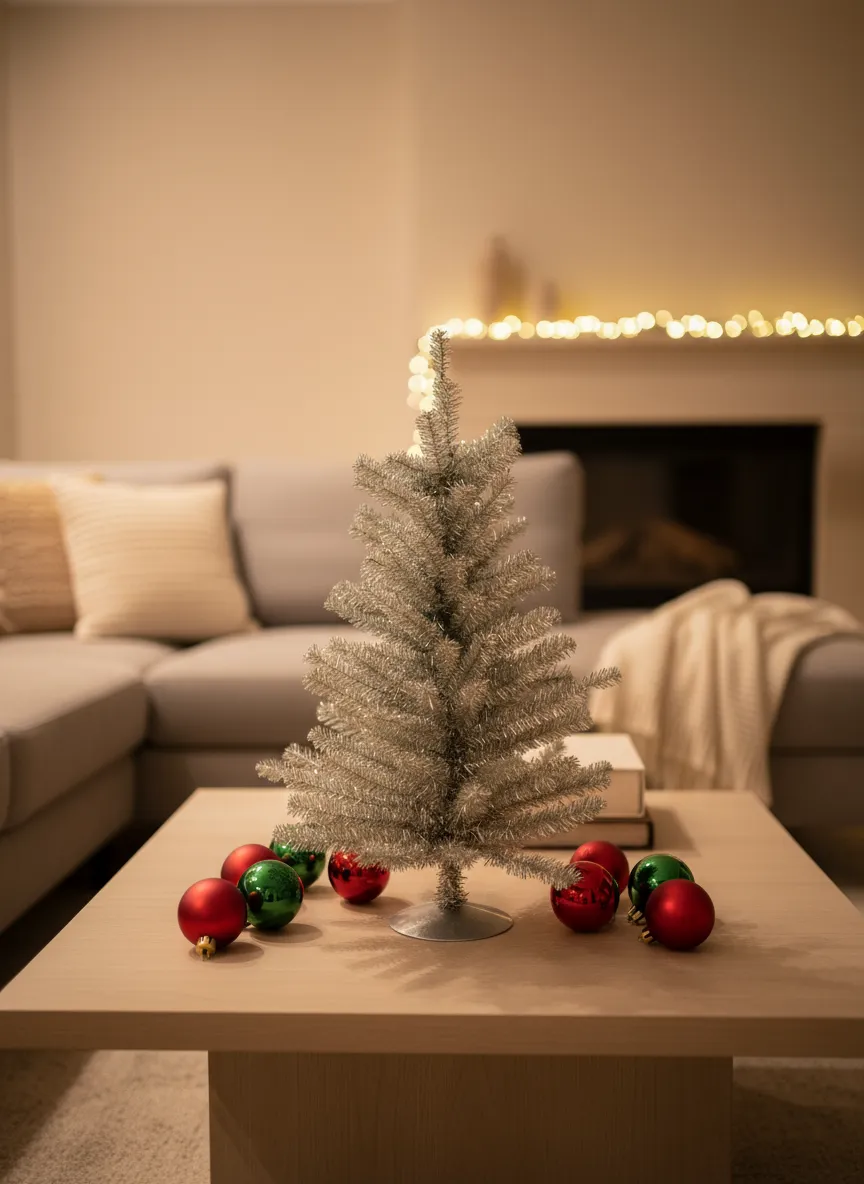 Vintage Silver Tinsel Christmas Tree, 15 Inches High, 125 Tips, Metal - Richards Expo