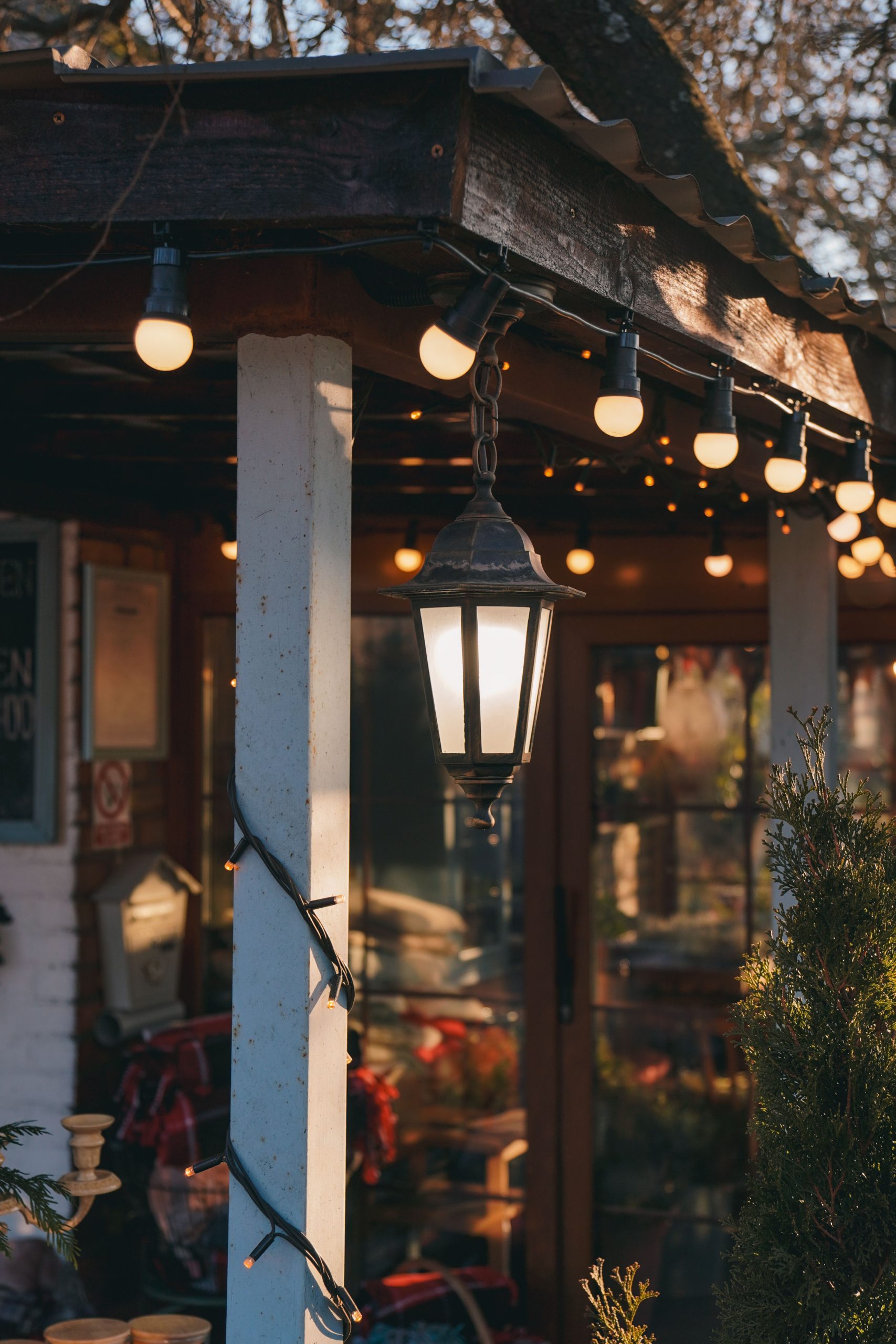 Warm evening scene of a cozy outdoor cafe in Kyiv, Ukraine.