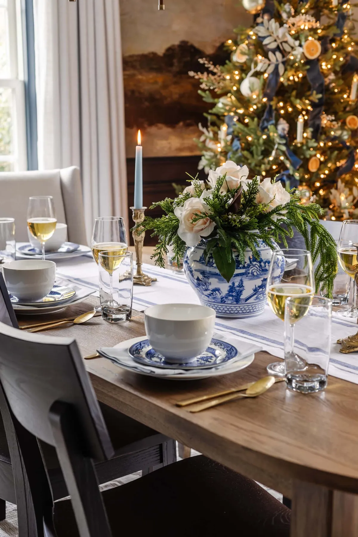 White and Blue Christmas Decor Ideas | Dining Room Tour - Bless'er House