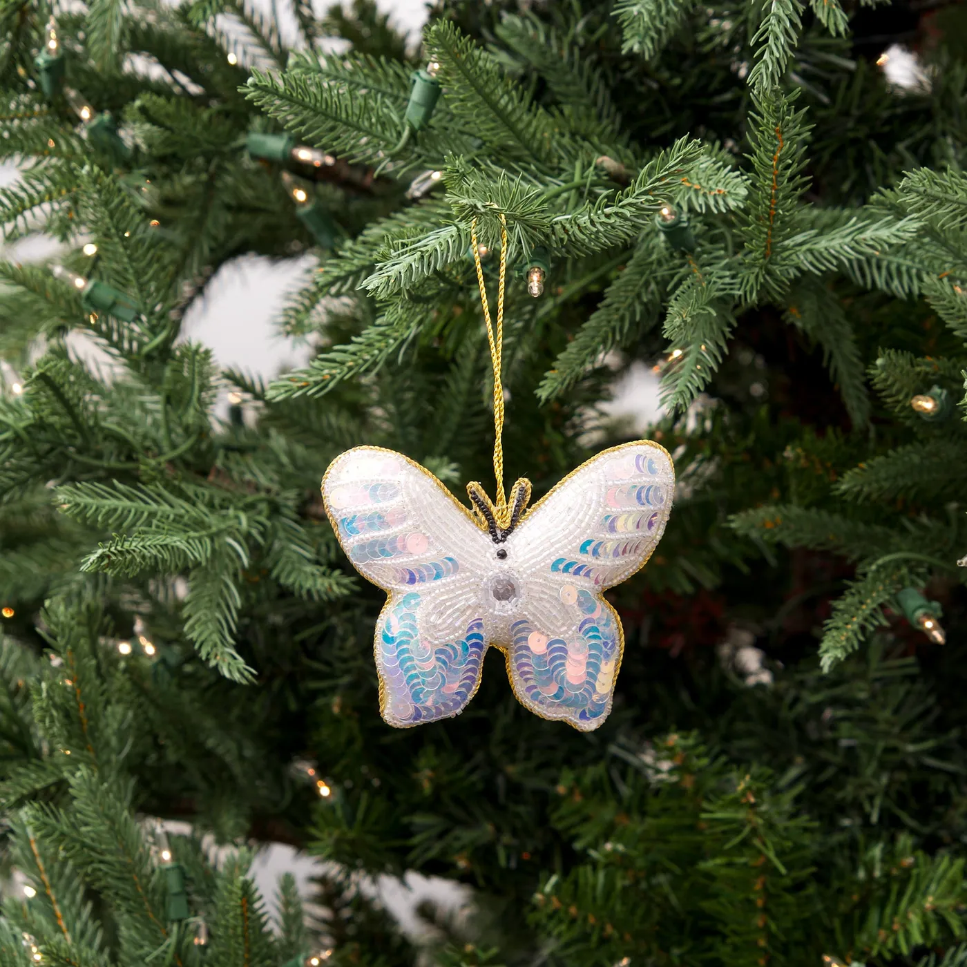 White Beaded Butterfly Ornament