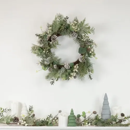 White Berry, Eucalyptus & Pinecone Christmas Wreath, 20-Inch, Unlit |  Christmas