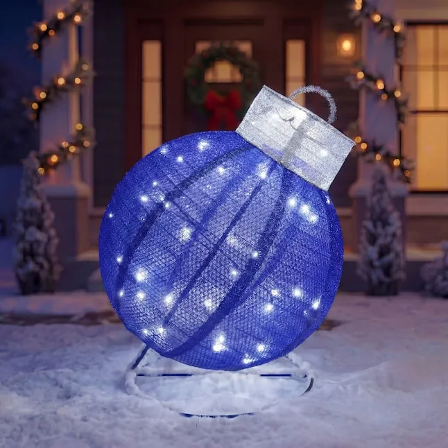White Blue Christmas Lights Outdoor Holiday Living 30-in Freestanding Ornament Yard Decoration With White LED Lights In The Outdoor Christmas Decorations Department At