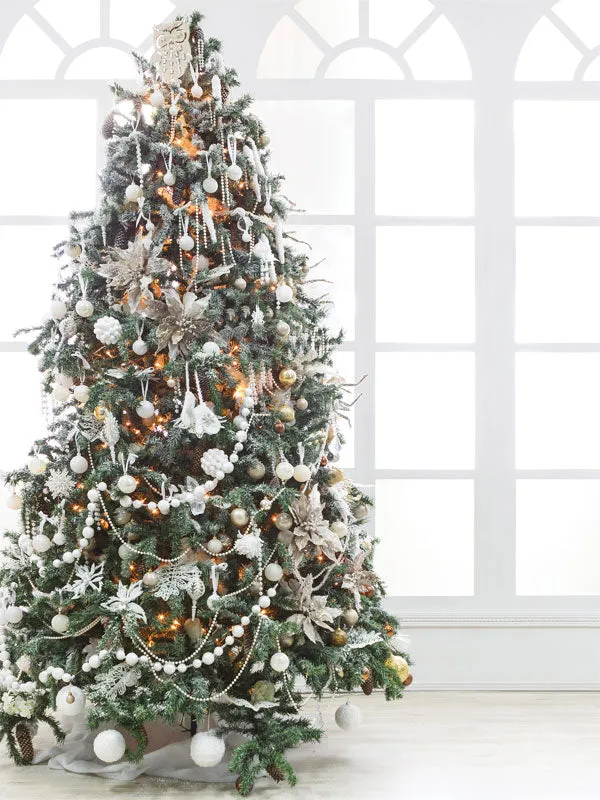 White Christmas Tree Printed Photography Backdrop - Denny Mfg