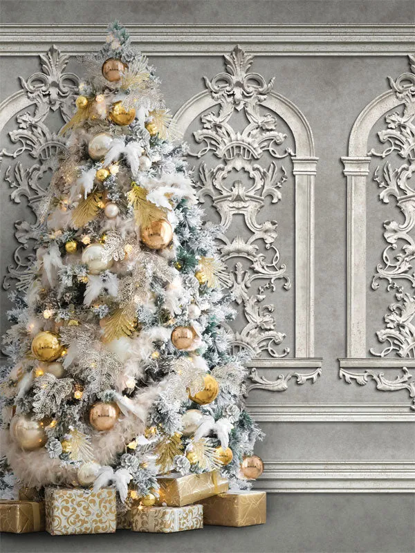 White & Gold Christmas Printed Photo Backdrop - Denny Mfg