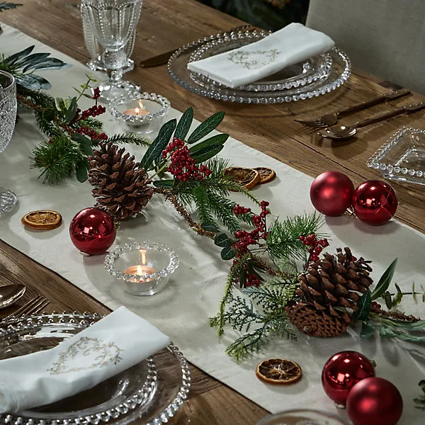 White Pinecone and Star Xmas Table Decoration Christmas Table Centrepiece 1.8m