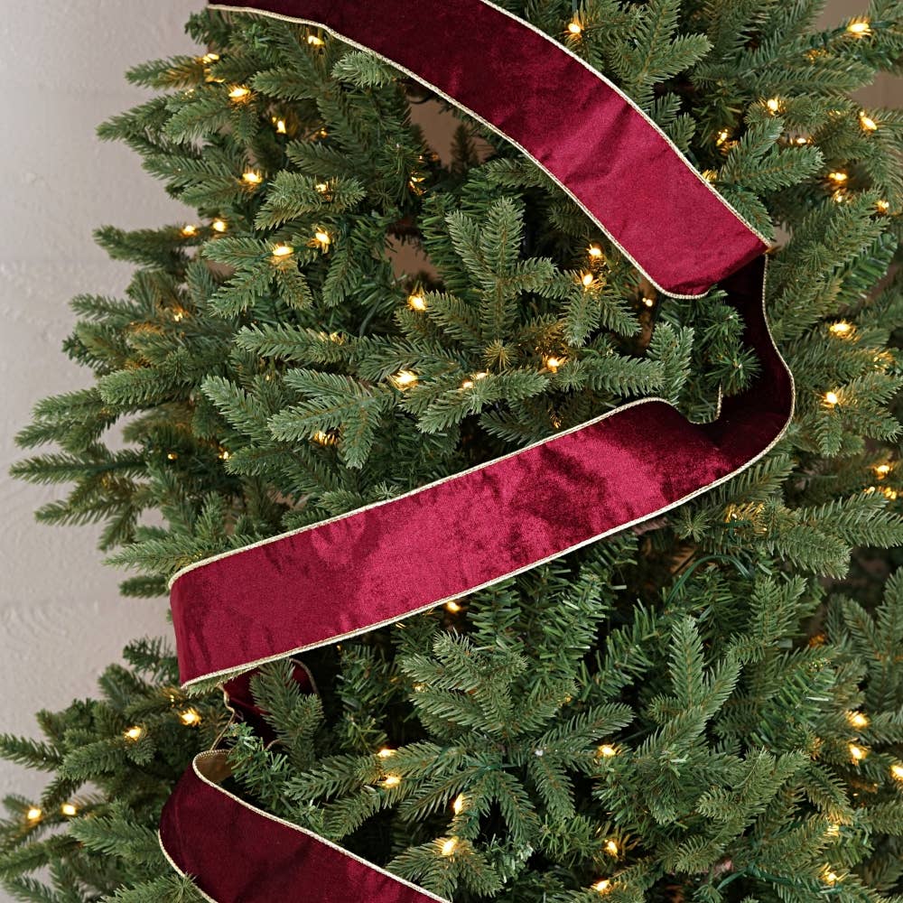 Wholesale R32981-Wired Ribbon-Burgundy Velvet w. Gold back (4inW) for your store - Faire