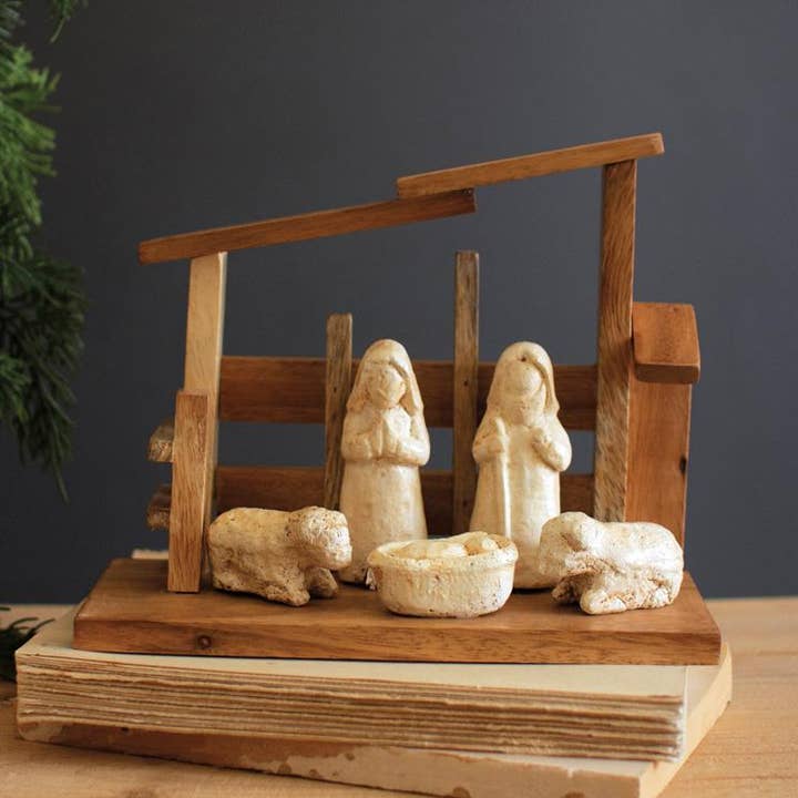 Wholesale WOODEN NATIVITY WITH PAPER MACHE FIGURES for your store - Faire