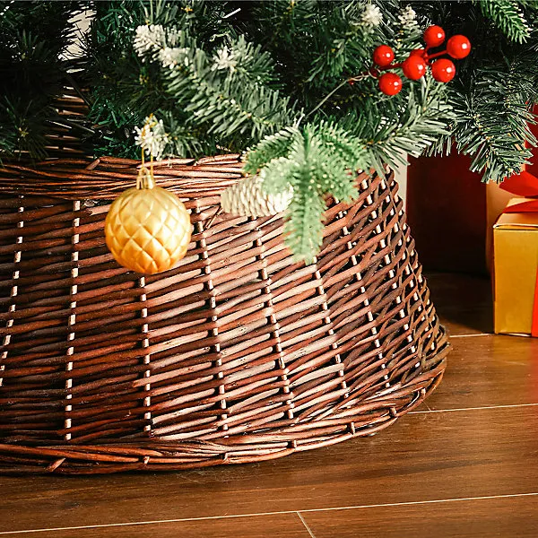 Wicker Christmas Tree Collar Skirt Rattan Xmas Tree Basket Ring Base 45cm