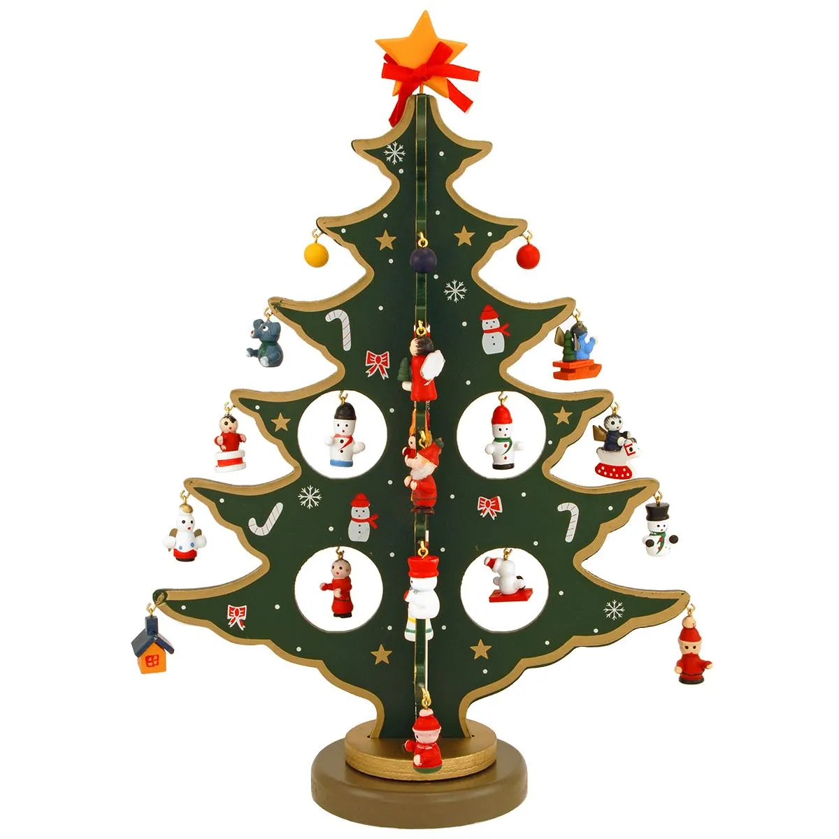Wood Miniature Christmas Tree Toppers Wooden Tree With Mini Ornaments
