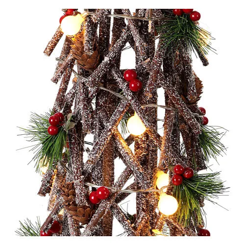 Woven wooden tree h 60 cm 15 LED spheres berries pine cones | online sales  on HOLYART.com