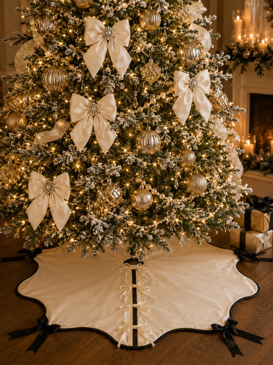 Xmas Tree Tree Skirt Velvet Raz 60' Ivory Velvet And Satin Black Bow  Christmas Tree Skirt Raz Imports Raz Christmas Christmas Home Decor  Christmas Tree Accessories Christmas Tree Skirt