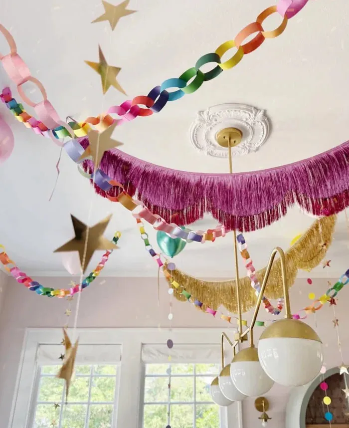 xo, Fetti Gold Scalloped Layered Fringe Banner 5 Ft. | Bachelorette Party Decorations, Birthday Party Decor, HBD Decor