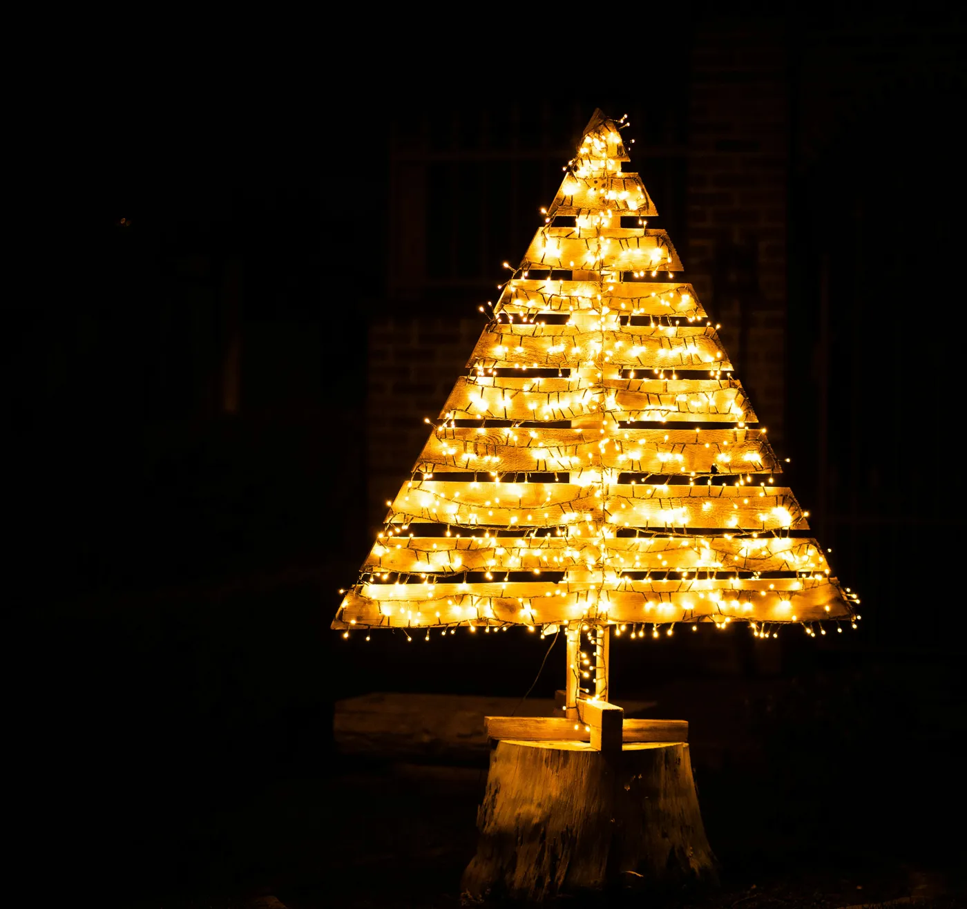 yellow lighted christmas tree during night time